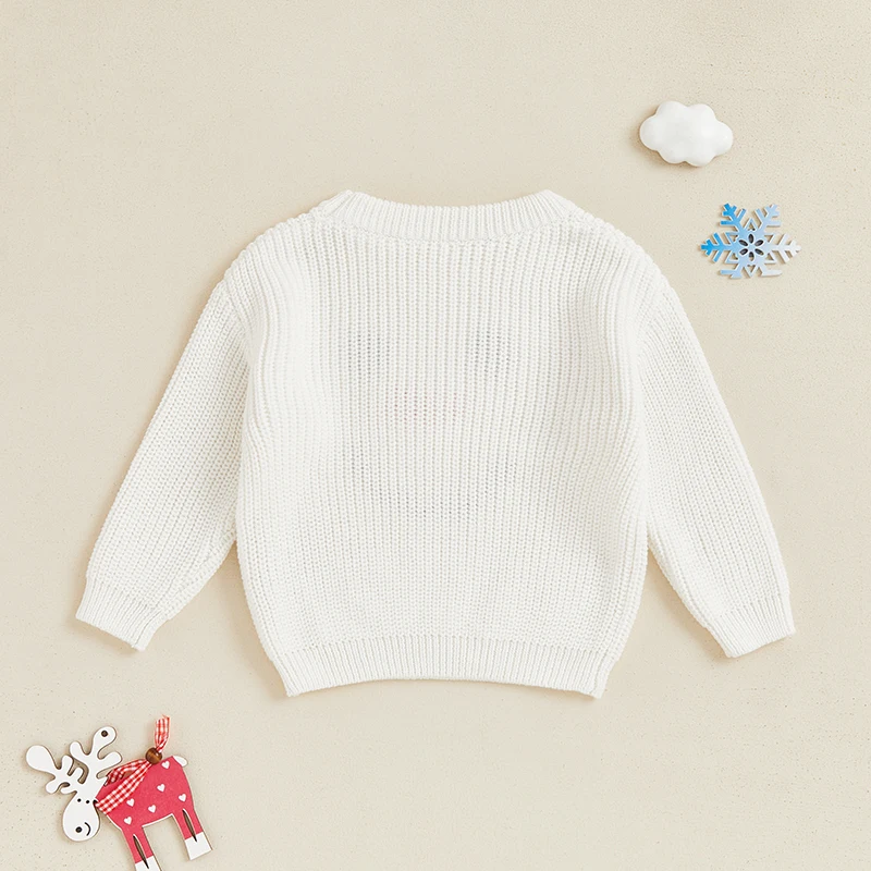 Winter Baby Boy Girl Christmas Knit Sweater Snowman Embroidery Crew Neck Long Sleeve Pullover Sweaters Knitwear Tops Clothes