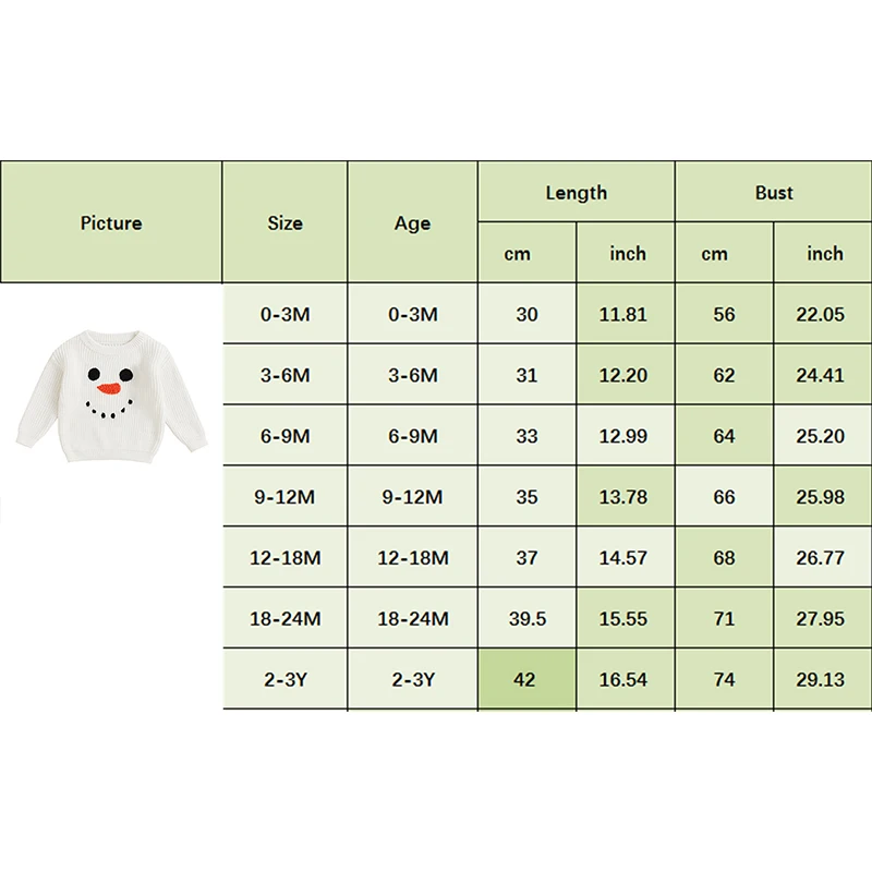 Winter Baby Boy Girl Christmas Knit Sweater Snowman Embroidery Crew Neck Long Sleeve Pullover Sweaters Knitwear Tops Clothes