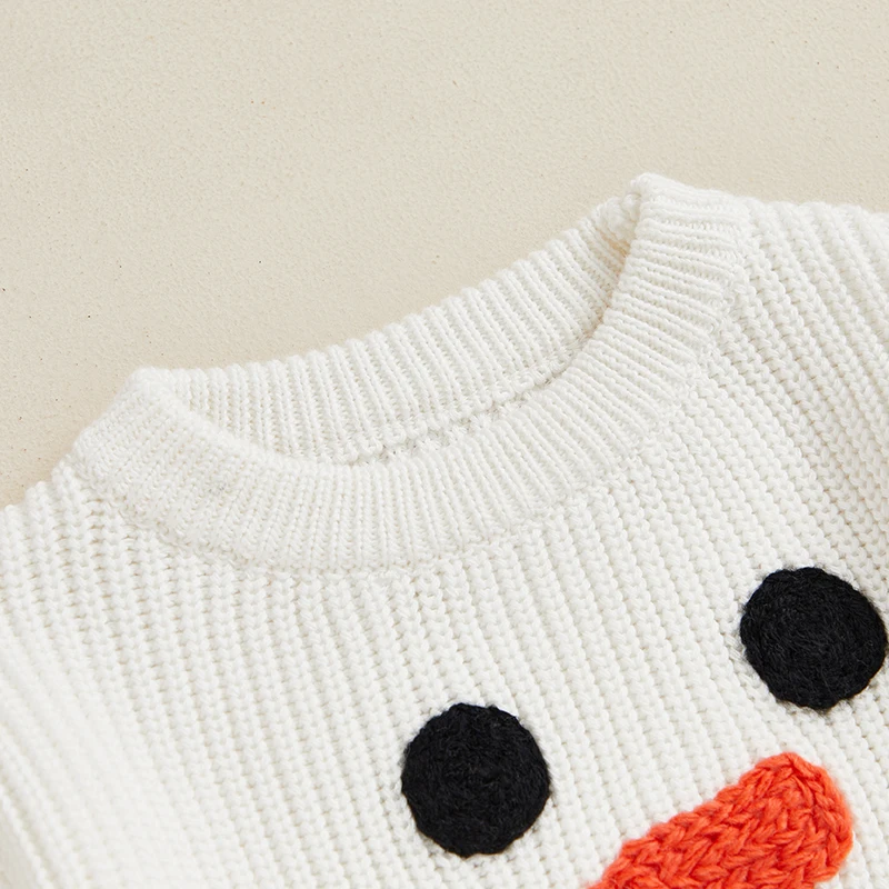 Winter Baby Boy Girl Christmas Knit Sweater Snowman Embroidery Crew Neck Long Sleeve Pullover Sweaters Knitwear Tops Clothes