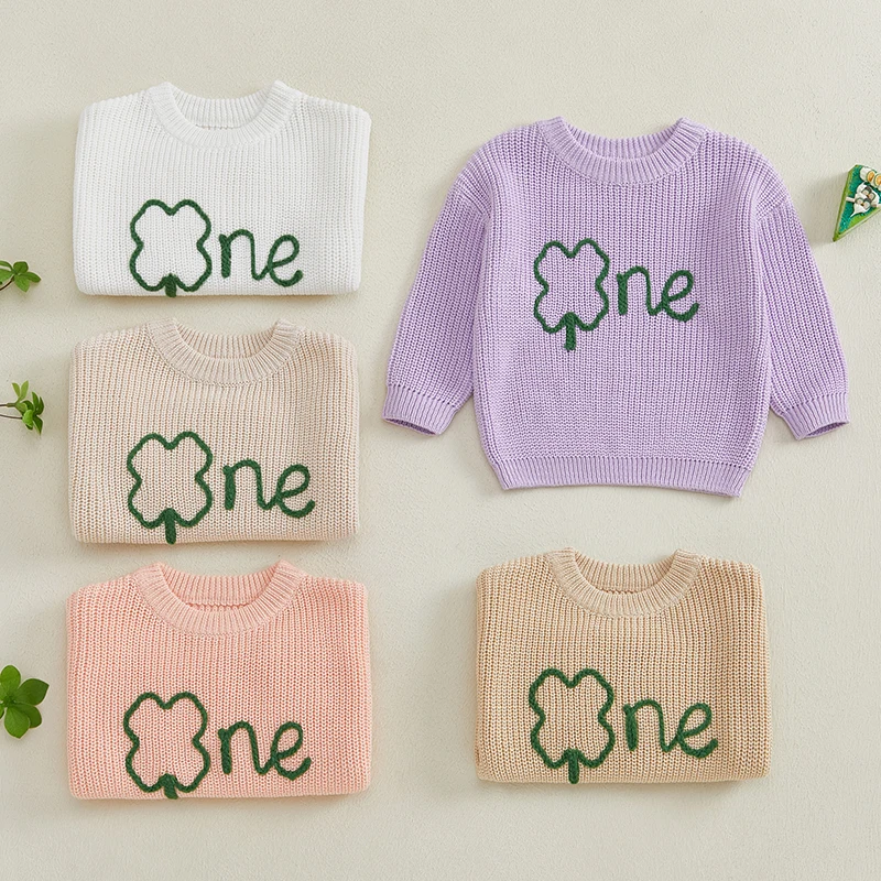 St Patrick s Day Toddler Knit Sweater Green Shamrock Embroidery Crew Neck Long Sleeve Pullover Irish Baby Clothes for Boy Girl