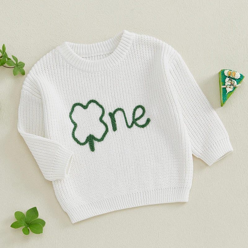 St Patrick s Day Toddler Knit Sweater Green Shamrock Embroidery Crew Neck Long Sleeve Pullover Irish Baby Clothes for Boy Girl