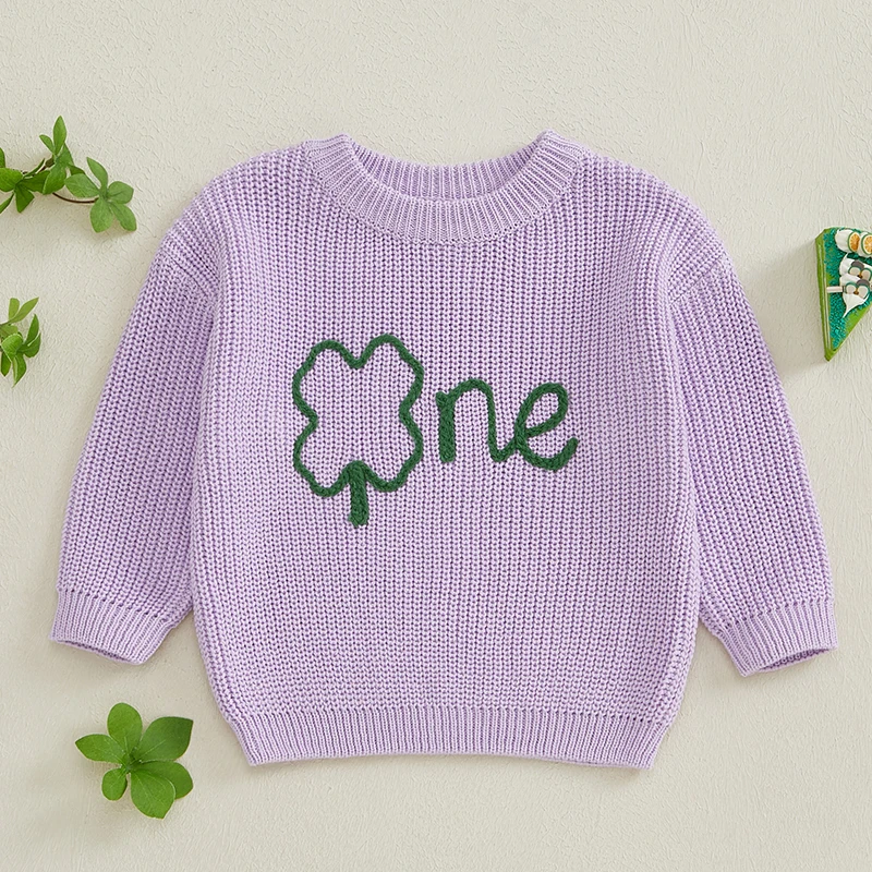 St Patrick s Day Toddler Knit Sweater Green Shamrock Embroidery Crew Neck Long Sleeve Pullover Irish Baby Clothes for Boy Girl