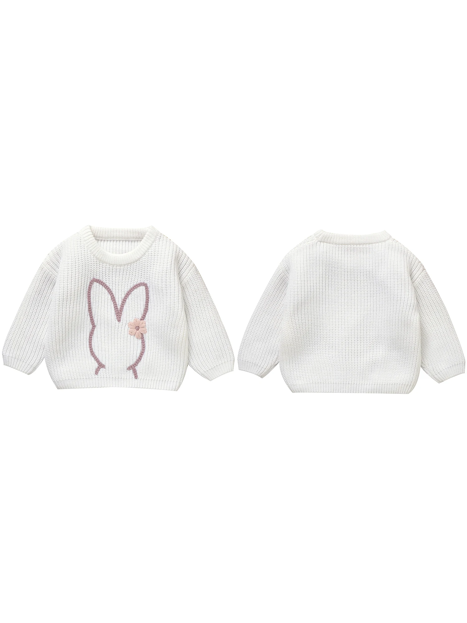 Toddler Girl Long Sleeve Sweater with Round Neckline and Cute Ice Cream Embroidery Detail - Adorable Knit Pullover for Little