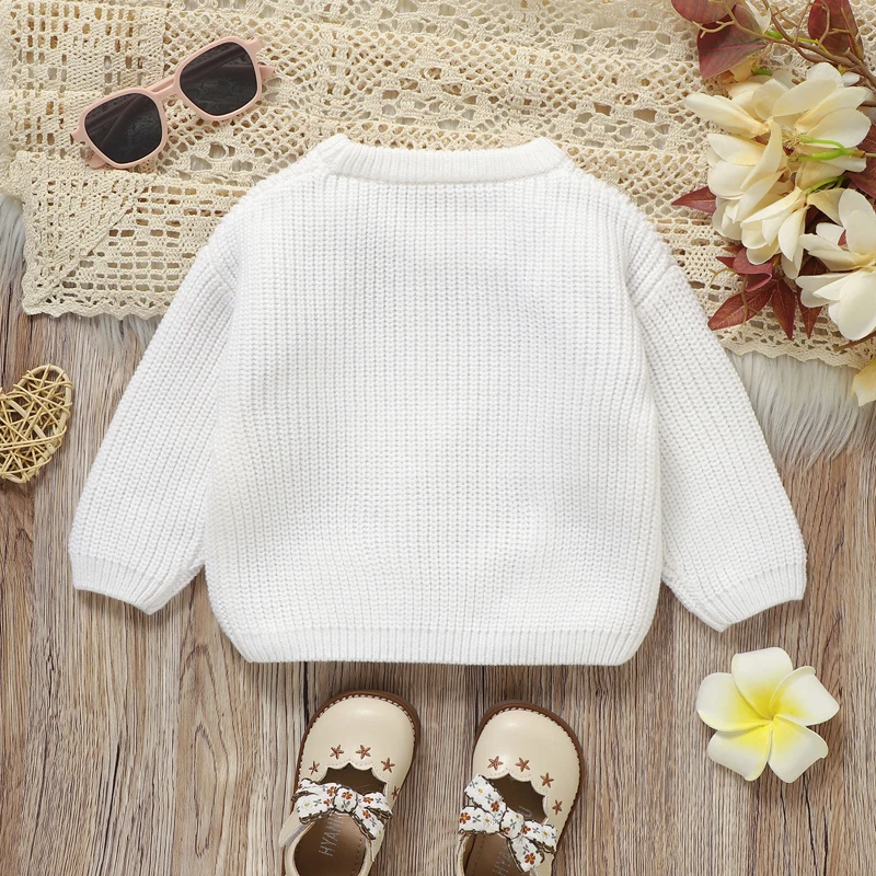 Toddler Girl Long Sleeve Sweater with Round Neckline and Cute Ice Cream Embroidery Detail - Adorable Knit Pullover for Little