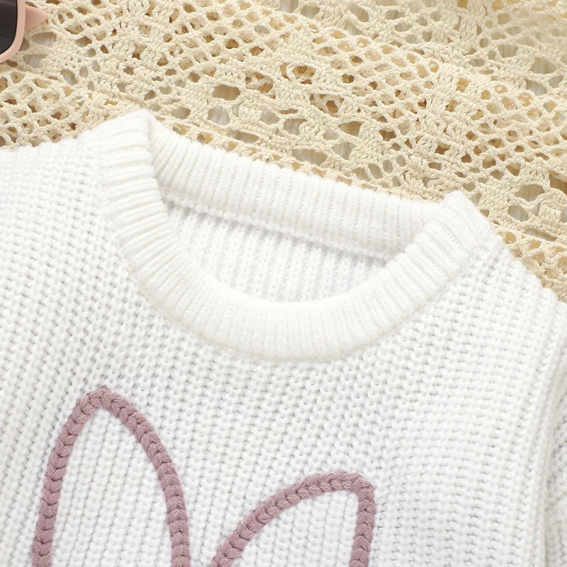 Toddler Girl Long Sleeve Sweater with Round Neckline and Cute Ice Cream Embroidery Detail - Adorable Knit Pullover for Little