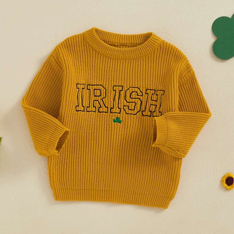 Kids St Patrick s Day Shamrock Clover Sweater Crew Neck Long Sleeve Pullover Knit Top Irish Casual Clothing for Boys and Girls