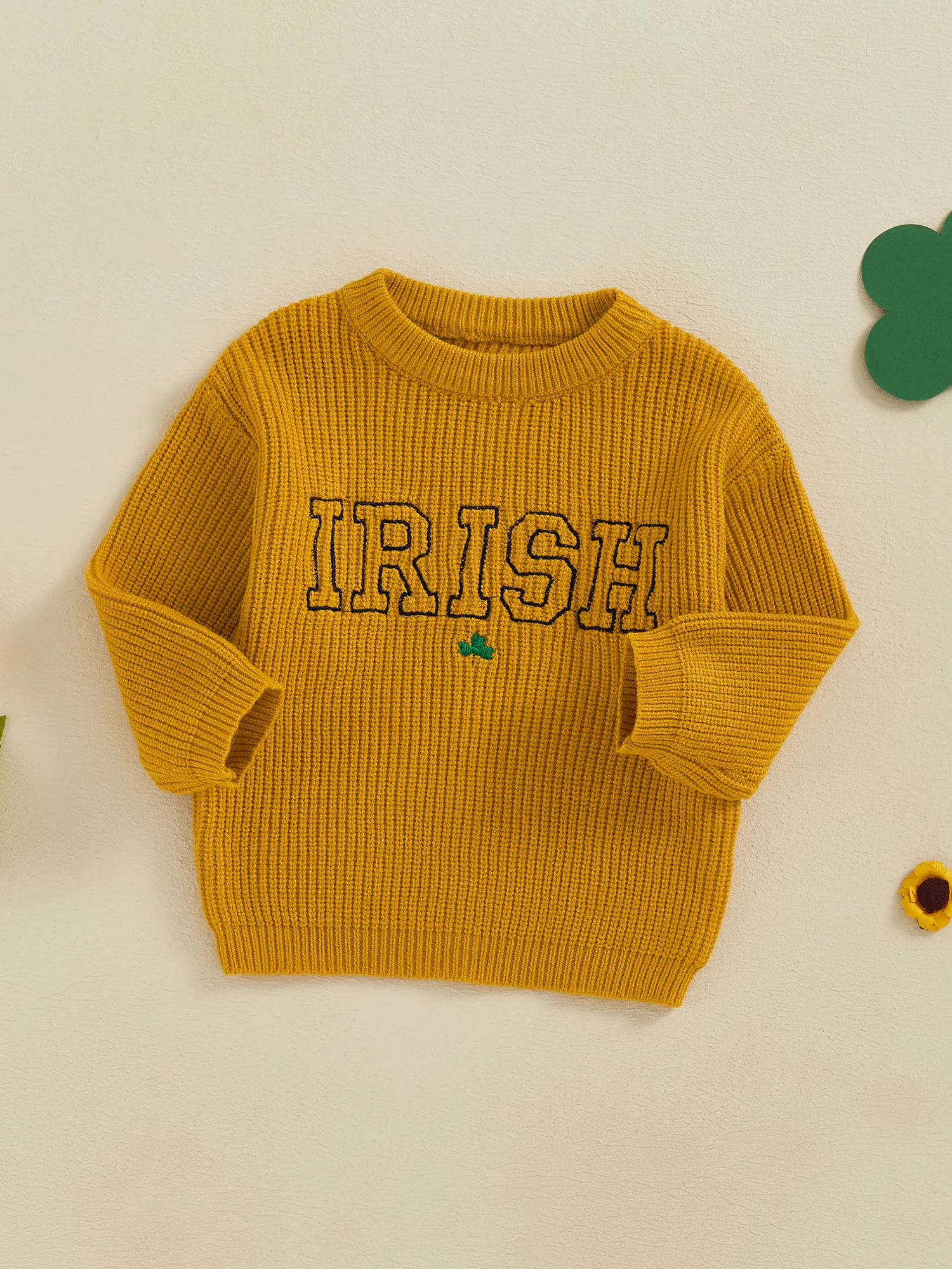 Kids St Patrick s Day Shamrock Clover Sweater Crew Neck Long Sleeve Pullover Knit Top Irish Casual Clothing for Boys and Girls