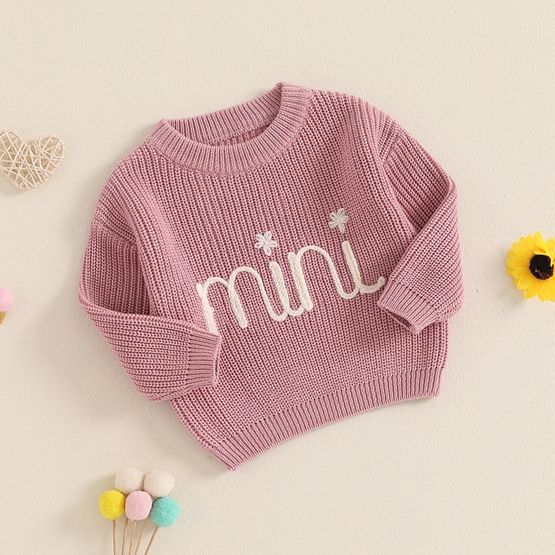 Family Matching Sweaters Daddy and Me Letter Embroidery Round Neck Knitwear Cozy Soft Pullovers for Winter Warmth