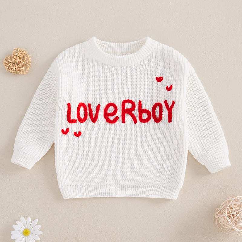 Toddler Boy Long Sleeve Round Neck Sweaters with Cute Animal Embroidery Knit Pullovers Winter Warm Tops for Kids