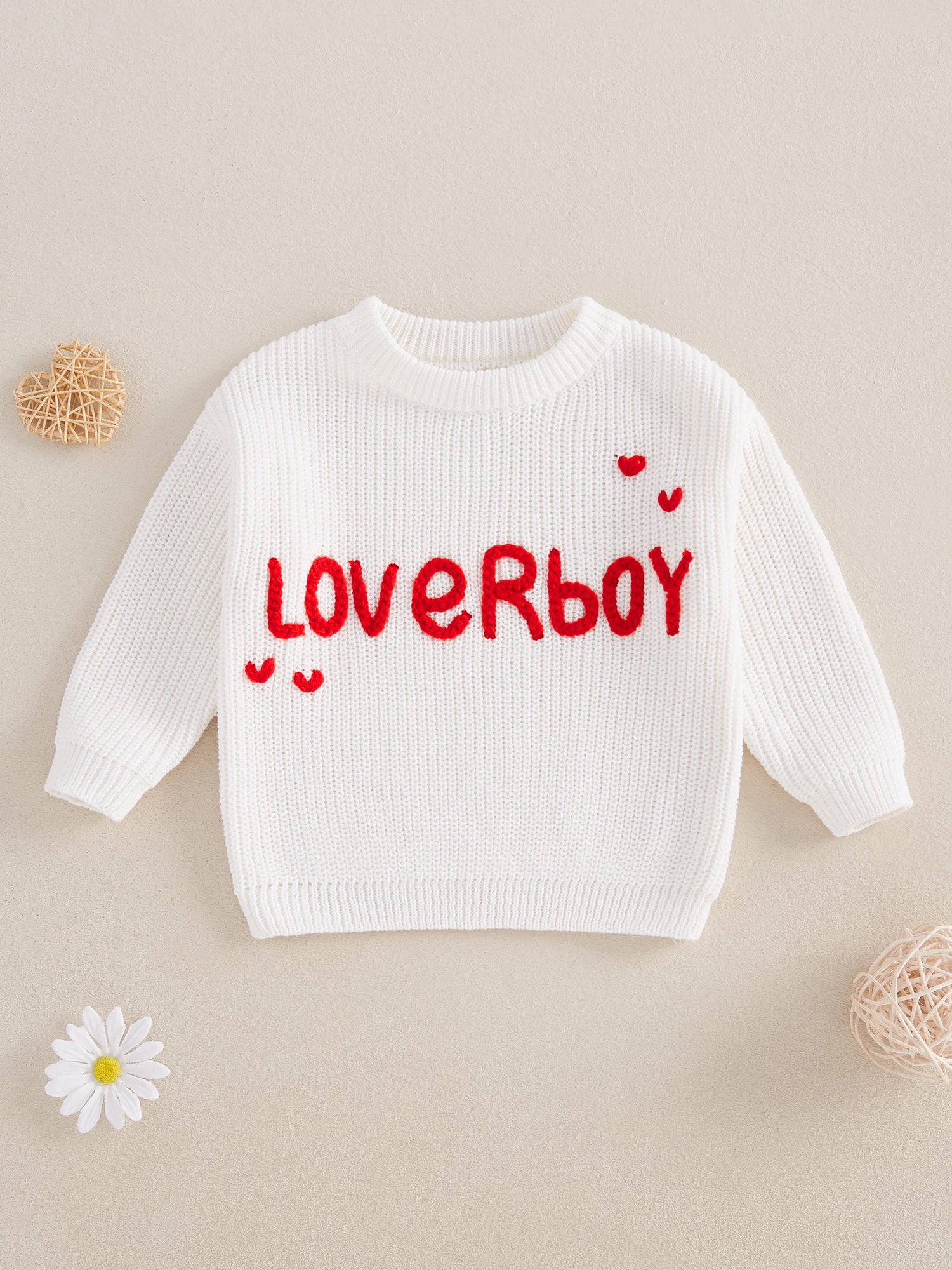 Toddler Boy Long Sleeve Round Neck Sweaters with Cute Animal Embroidery Knit Pullovers Winter Warm Tops for Kids