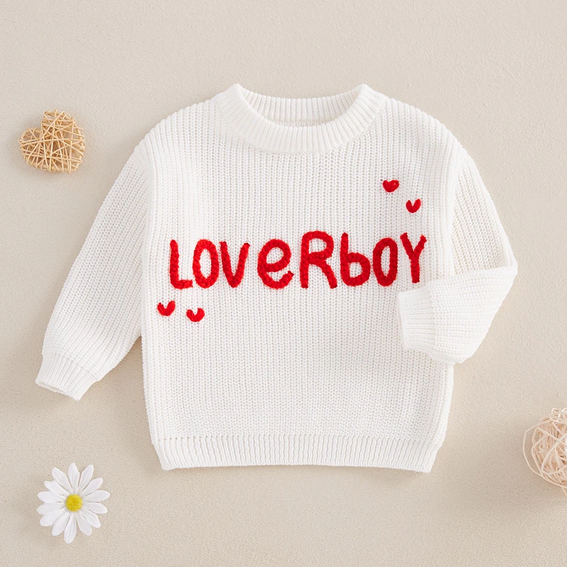 Toddler Boy Long Sleeve Round Neck Sweaters with Cute Animal Embroidery Knit Pullovers Winter Warm Tops for Kids