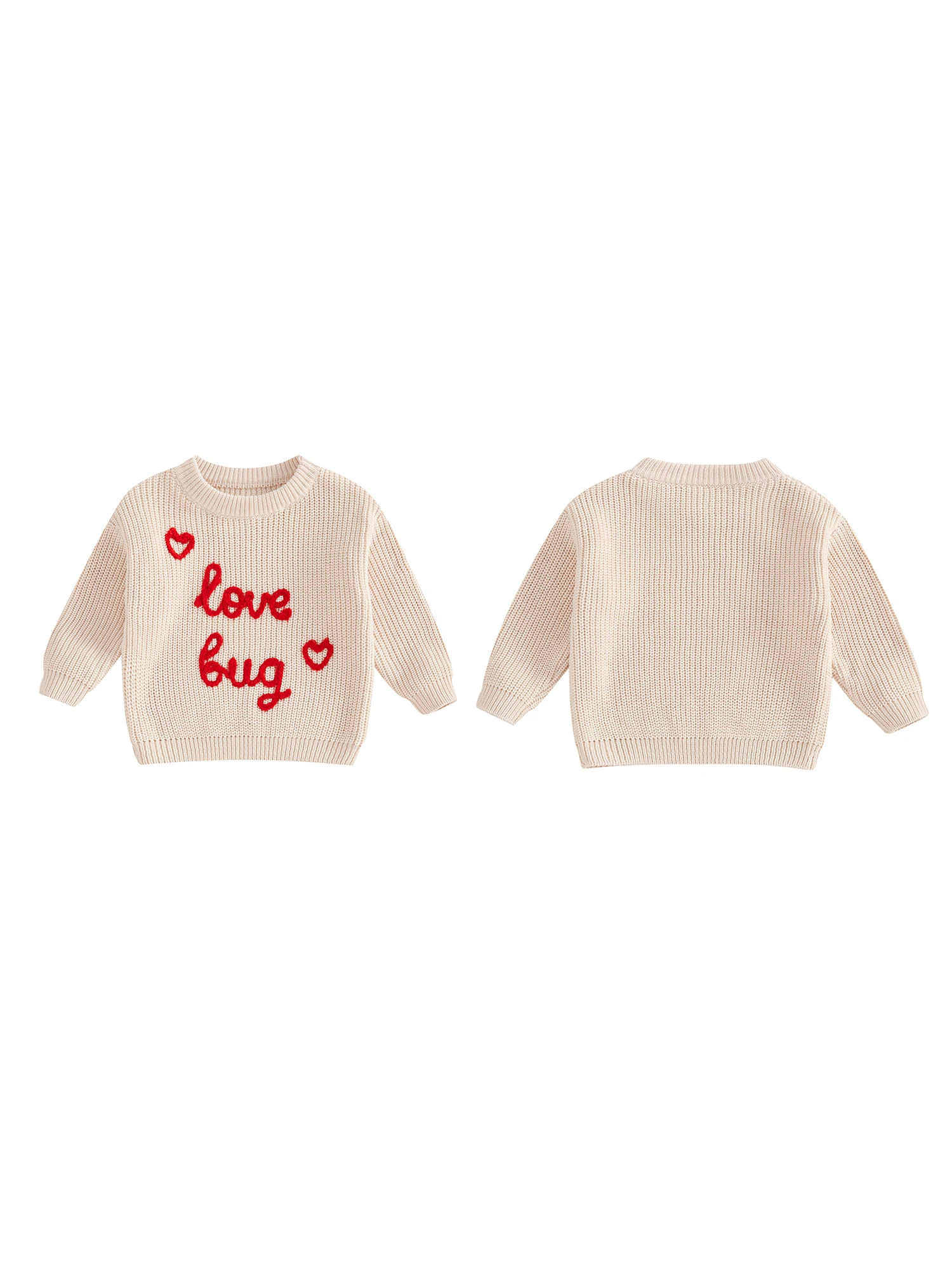 Cute Valentine s Day Baby Sweaters with Long Sleeves and Round Neck Featuring Letter Embroidery Detail on Infant Fall Tops