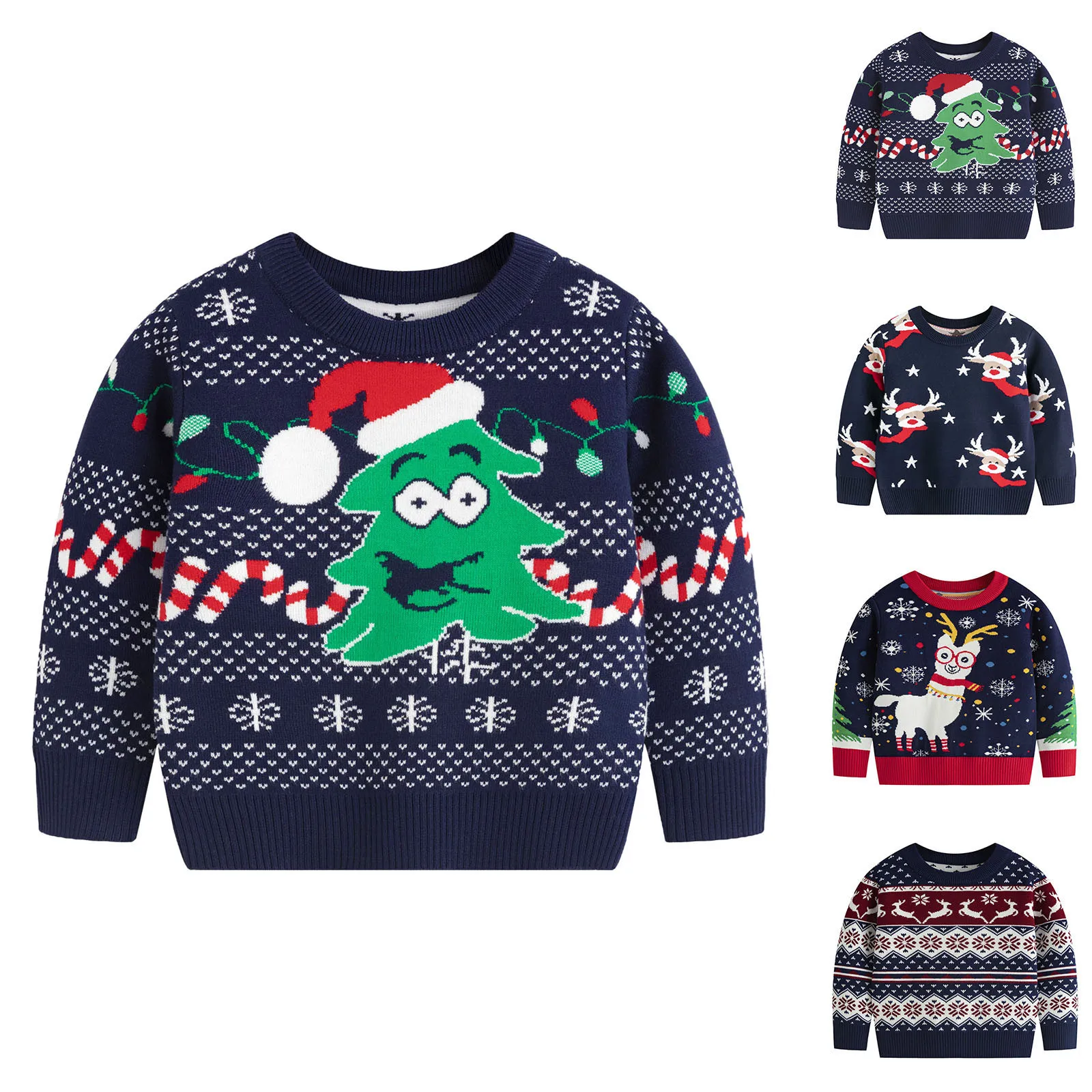 2024 Christmas Sweaters Autumn Winter Kids Warm Pullovers Baby Cartoon Knitted Sweaters Children Clothes Boys Girls Xmas Jumper