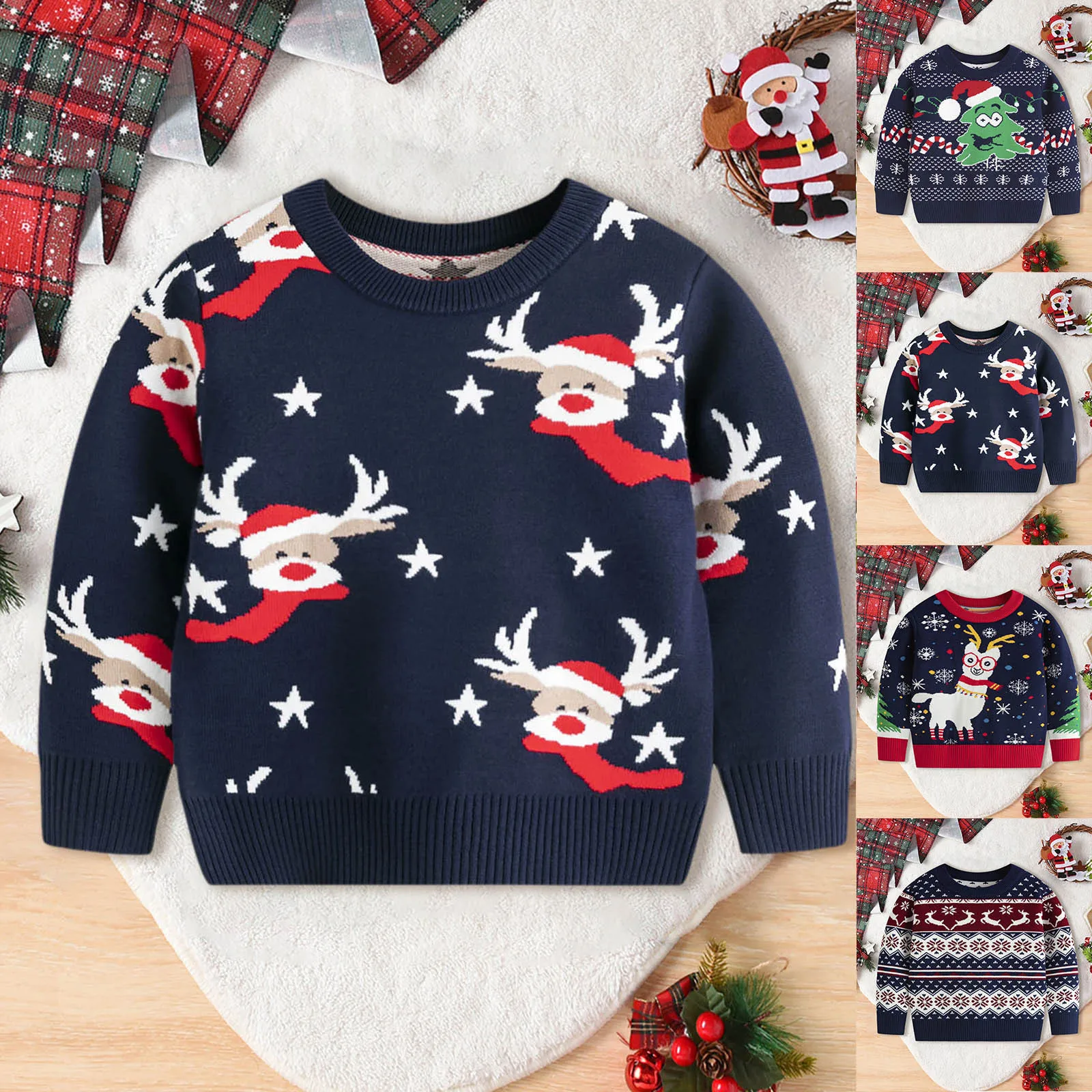 2024 Christmas Sweaters Autumn Winter Kids Warm Pullovers Baby Cartoon Knitted Sweaters Children Clothes Boys Girls Xmas Jumper