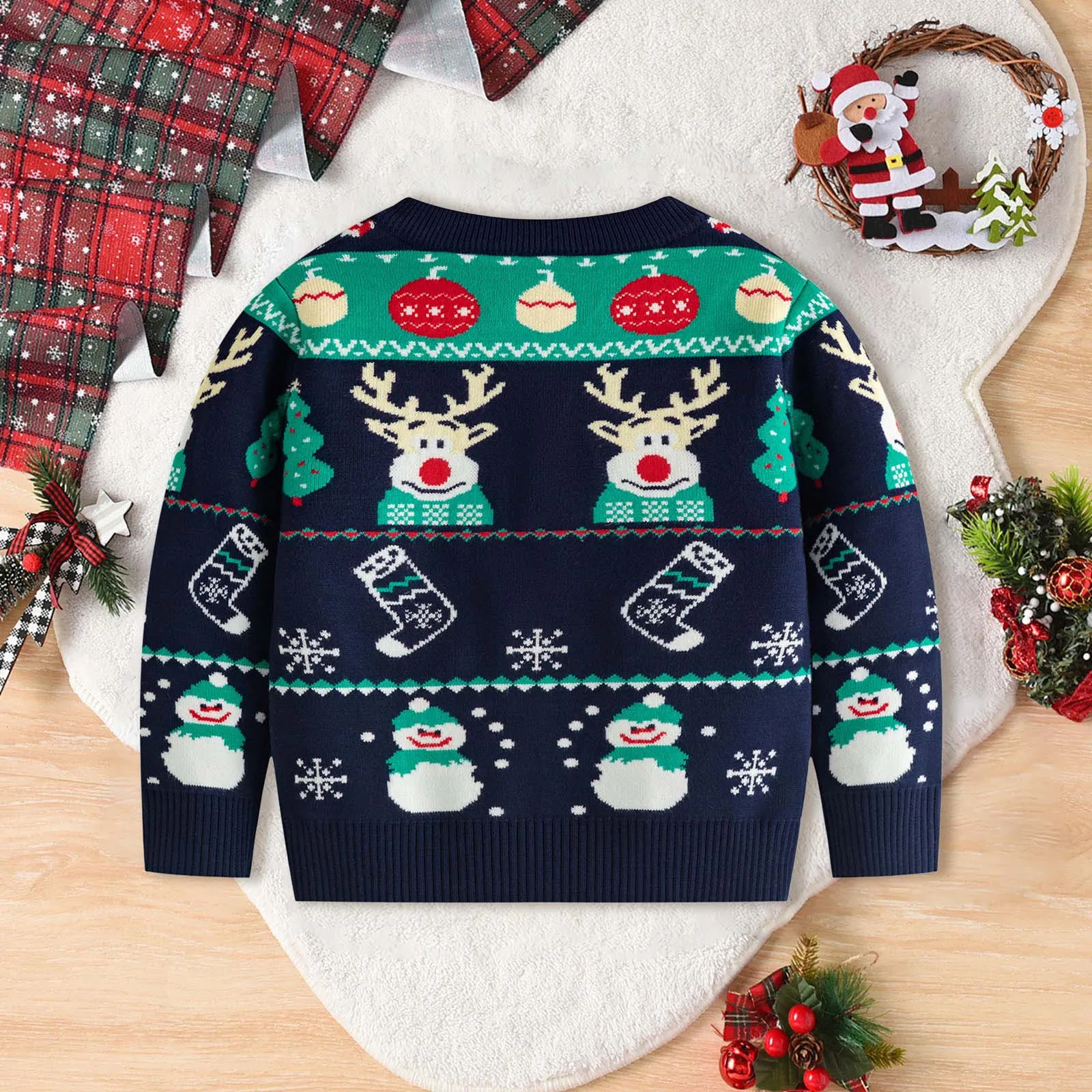 2024 Christmas Print Sweater Boys Girls Knit Pullover Cotton Clothes Autumn Winter Xmas Kids Slouchy Soft Wool Clothing Knitwear