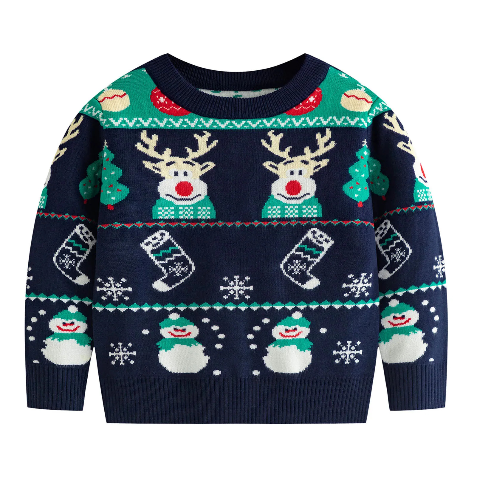 2024 Christmas Print Sweater Boys Girls Knit Pullover Cotton Clothes Autumn Winter Xmas Kids Slouchy Soft Wool Clothing Knitwear