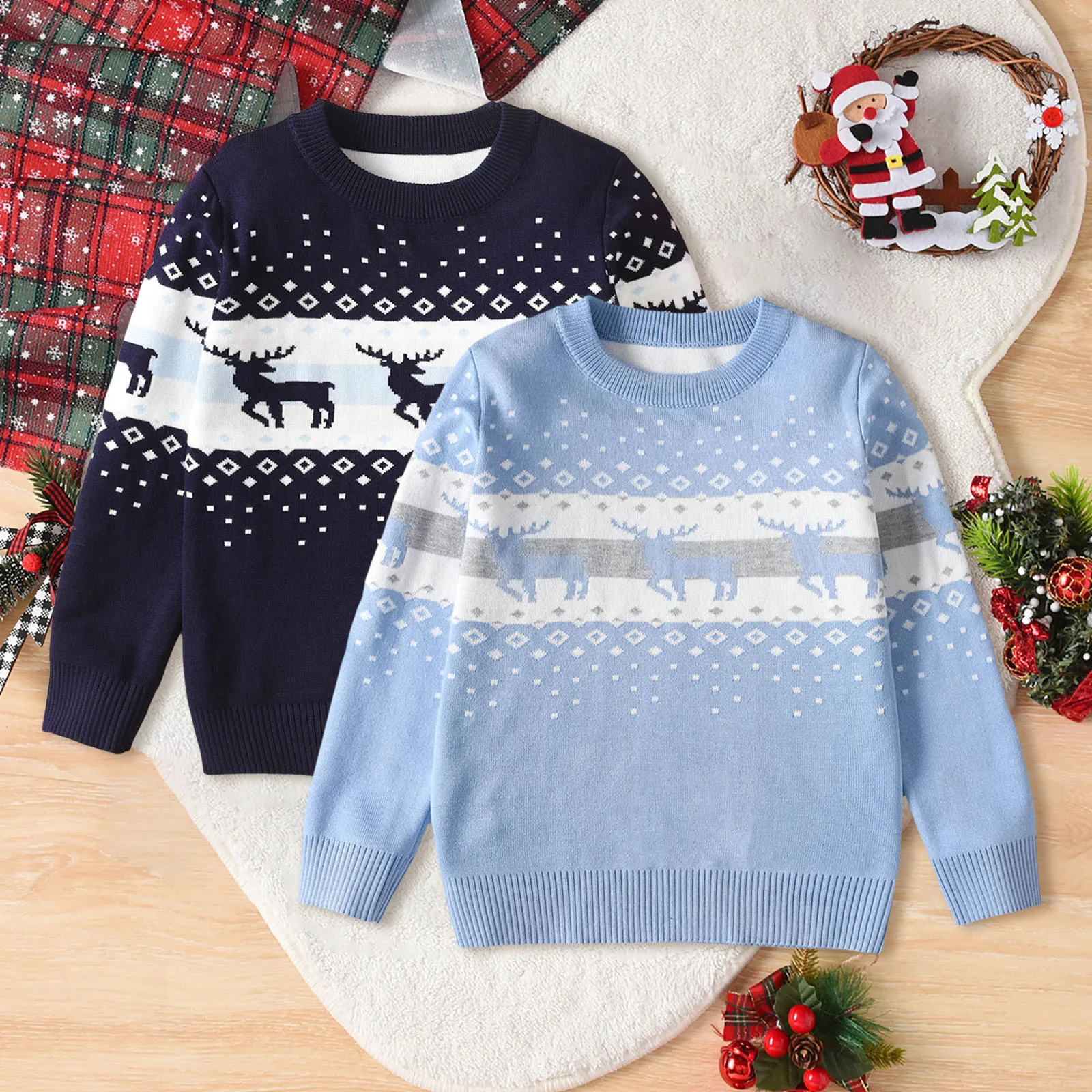 Toddler Boys Girls Christmas Sweaters Cartoon Warm Knitted Sweater Long Sleeve Tops Knitwear Pullovers For Children Boys Clothes