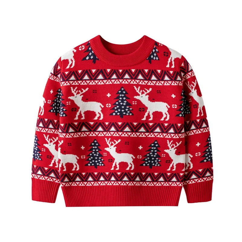 Christmas Kids Sweater New Casual Baby Warm Elk Printed Knitted Girls Sweater Boys Girls Cute Xmas Tree Pullovers Clothes