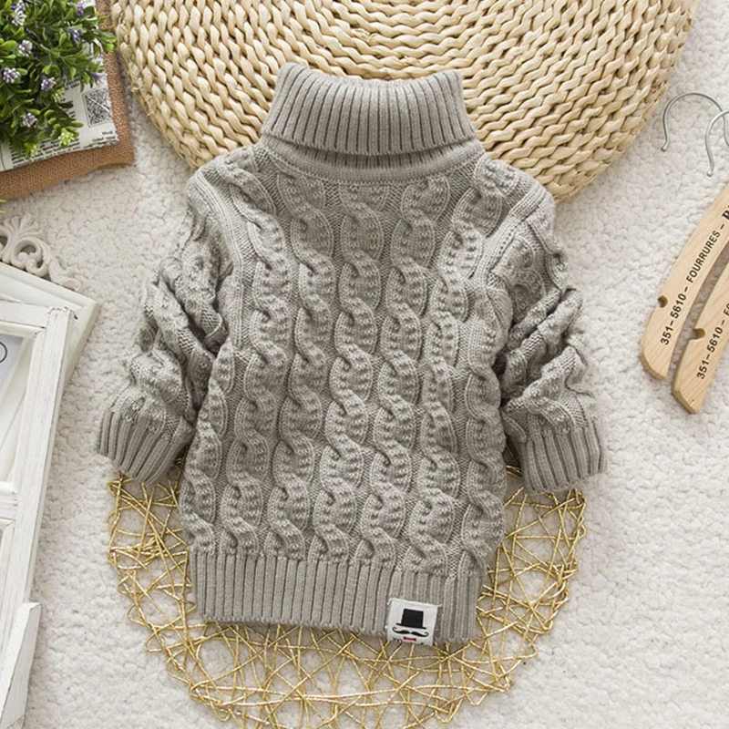 Kids Girl Sweater Tricots Turtleneck Pullover Baby Winter Tops Solid Color Sweaters Autumn Boy Girl Warm Sweater Pull 1-8Y