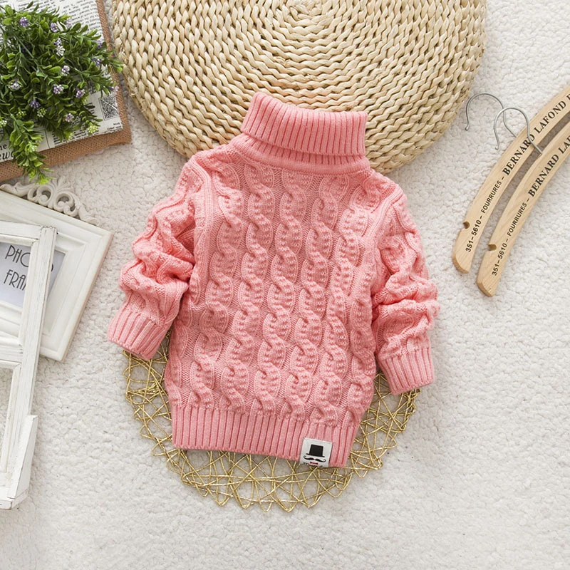 Kids Girl Sweater Tricots Turtleneck Pullover Baby Winter Tops Solid Color Sweaters Autumn Boy Girl Warm Sweater Pull 1-8Y