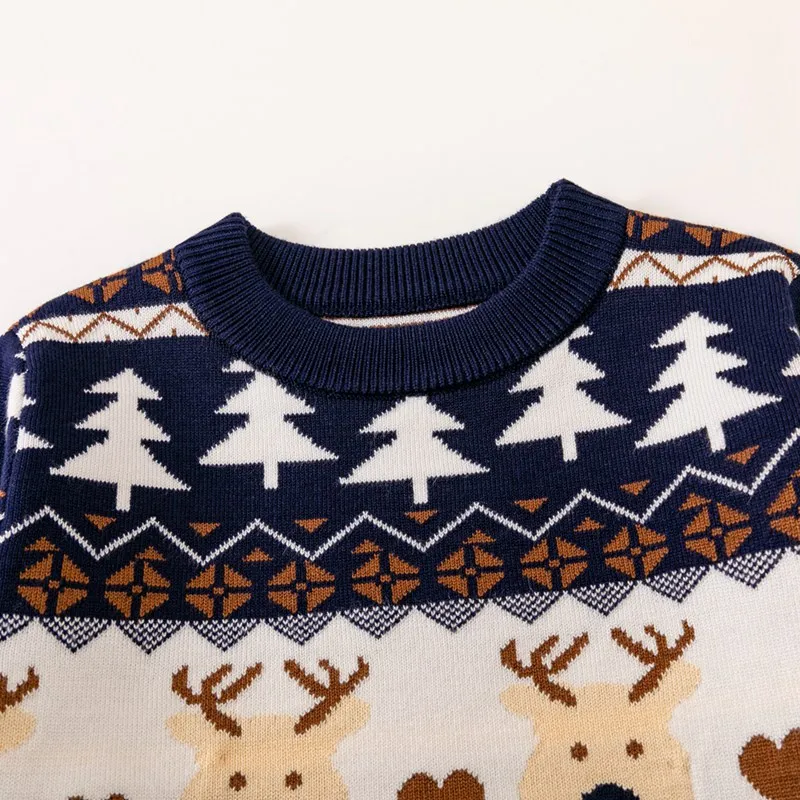 Christmas Boys Girls Sweater Winter Autumn Long Sleeve Printed  Warm Knitwear Pullover Knitted Sweater Kids Party Clothing