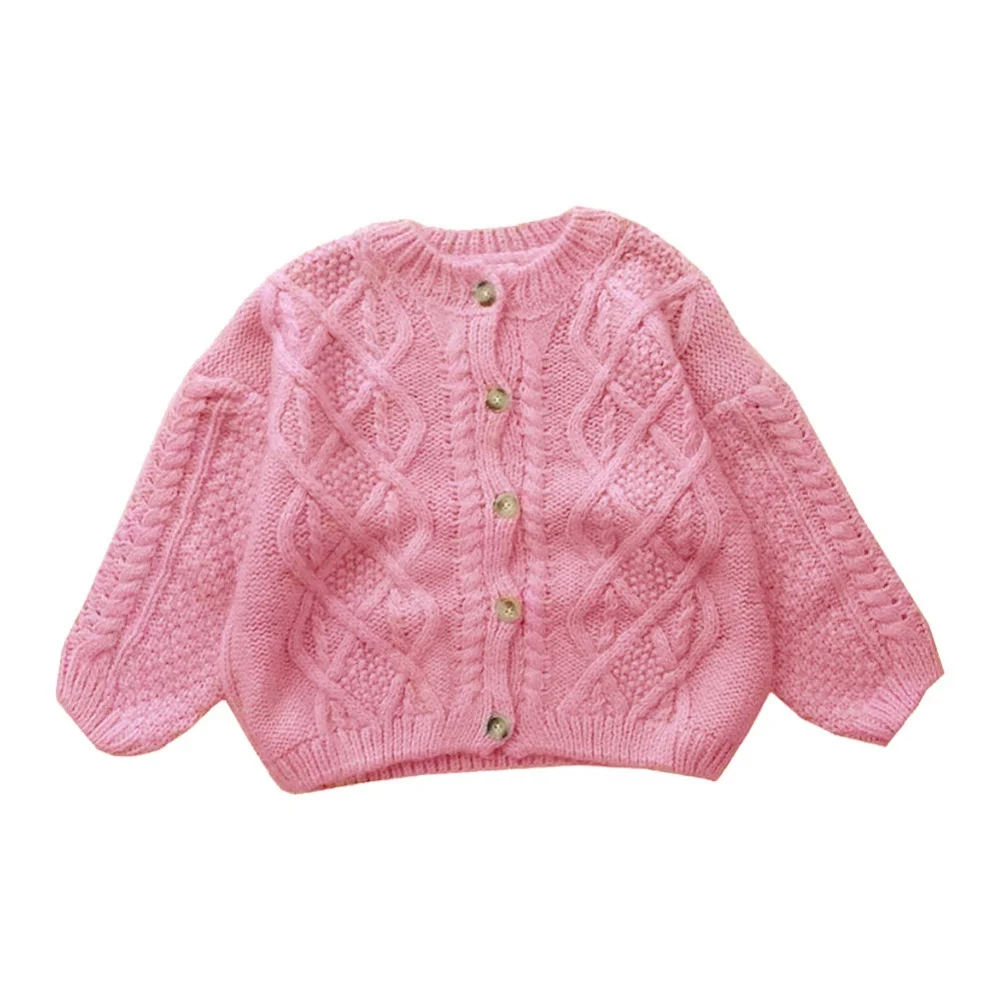 Baywell Autumn Winter Girls Crew Neck Knitted Cardigan Jacket Kids Girl Cardigan Sweater Cute Crochet Sweater 2-8 Years