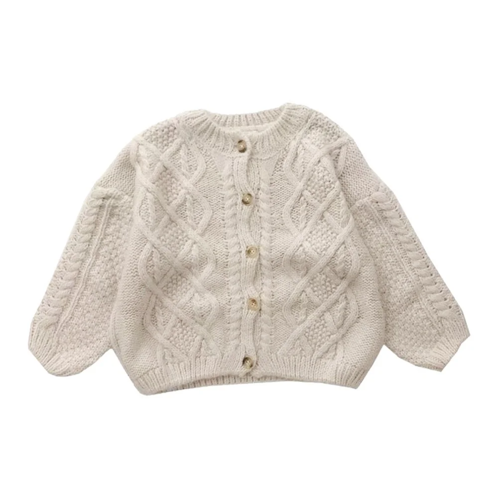 Baywell Autumn Winter Girls Crew Neck Knitted Cardigan Jacket Kids Girl Cardigan Sweater Cute Crochet Sweater 2-8 Years