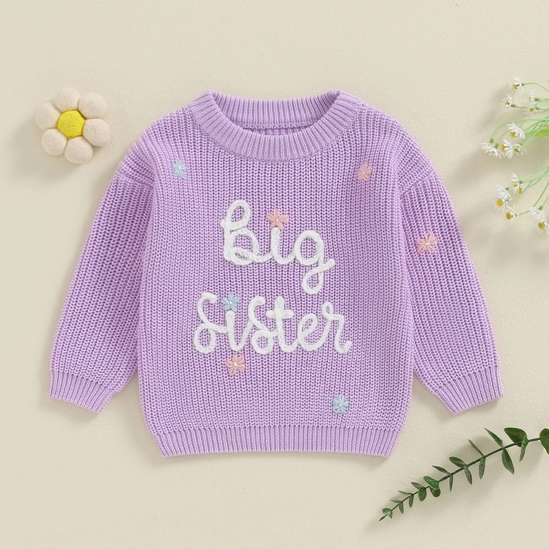 2024-05-15 Lioraitiin Baby Girl Sweaters Cute Long Sleeve Letter Embroidery Knit Pullover Toddler Loose Tops