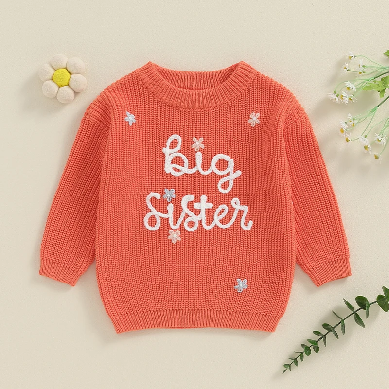 2024-05-15 Lioraitiin Baby Girl Sweaters Cute Long Sleeve Letter Embroidery Knit Pullover Toddler Loose Tops