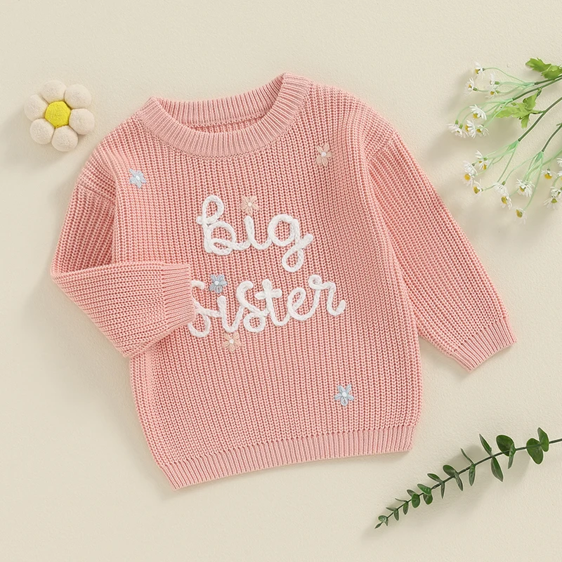 2024-05-15 Lioraitiin Baby Girl Sweaters Cute Long Sleeve Letter Embroidery Knit Pullover Toddler Loose Tops