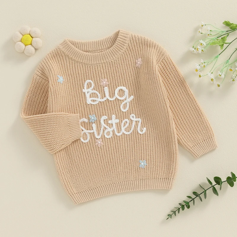 2024-05-15 Lioraitiin Baby Girl Sweaters Cute Long Sleeve Letter Embroidery Knit Pullover Toddler Loose Tops