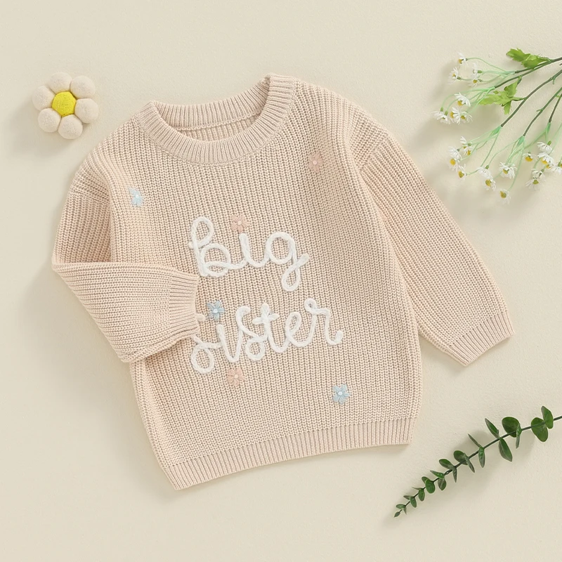 2024-05-15 Lioraitiin Baby Girl Sweaters Cute Long Sleeve Letter Embroidery Knit Pullover Toddler Loose Tops