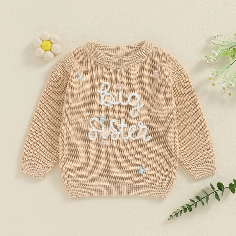 2024-05-15 Lioraitiin Baby Girl Sweaters Cute Long Sleeve Letter Embroidery Knit Pullover Toddler Loose Tops