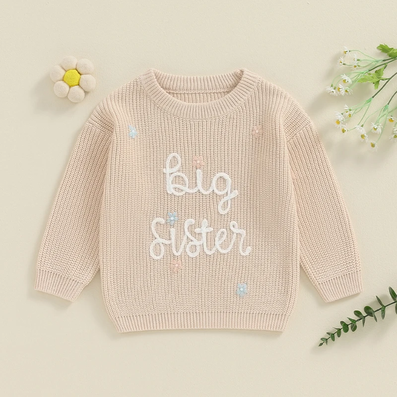 2024-05-15 Lioraitiin Baby Girl Sweaters Cute Long Sleeve Letter Embroidery Knit Pullover Toddler Loose Tops