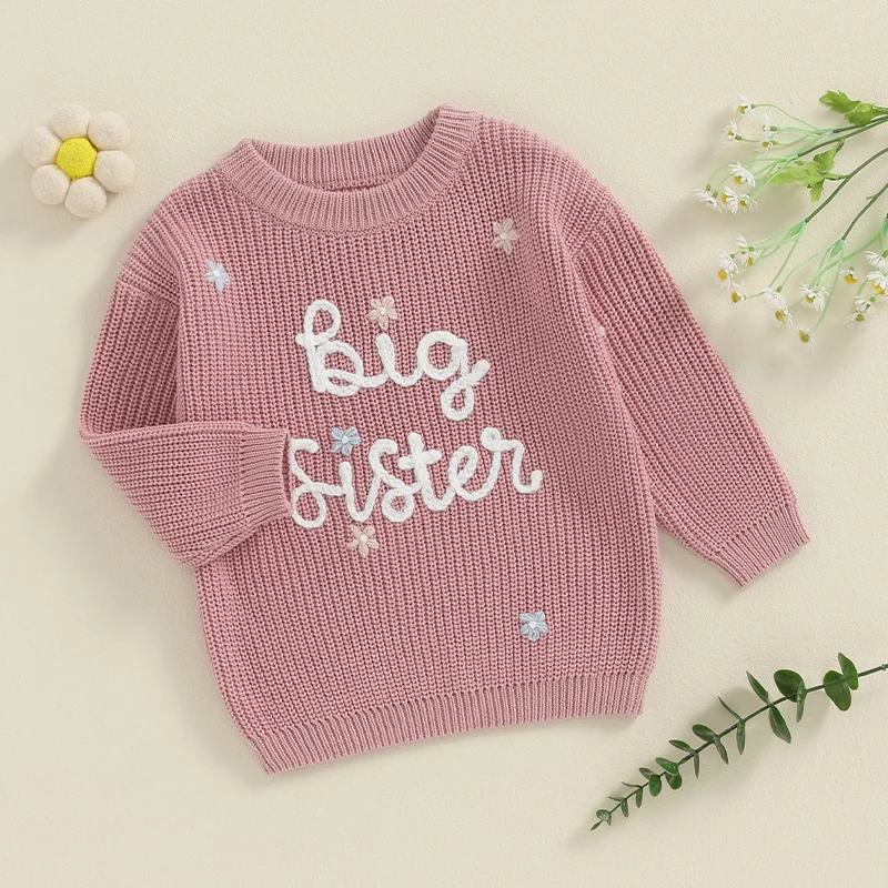 2024-05-15 Lioraitiin Baby Girl Sweaters Cute Long Sleeve Letter Embroidery Knit Pullover Toddler Loose Tops