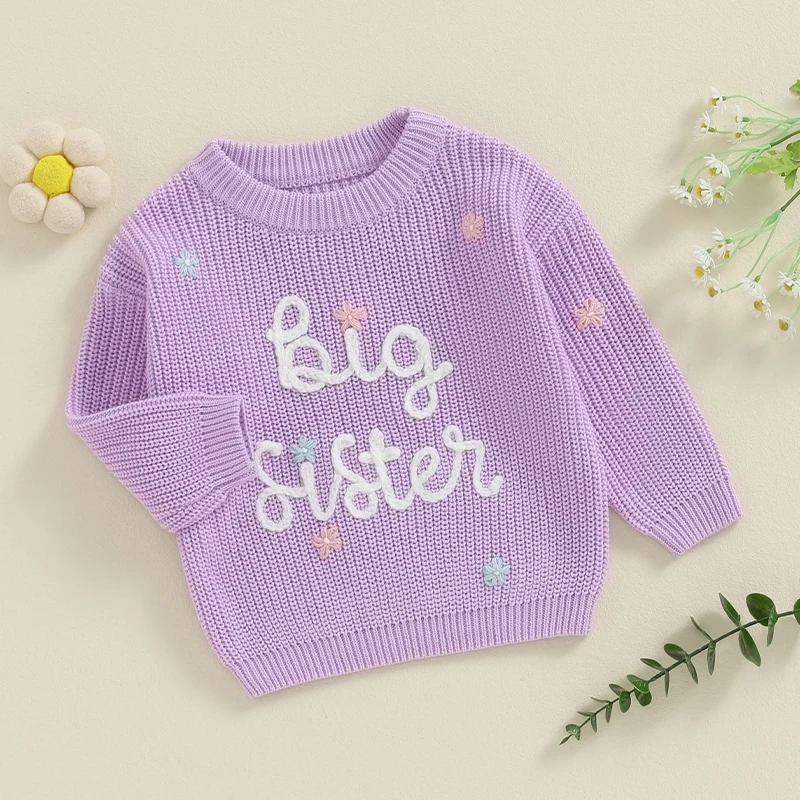 2024-05-15 Lioraitiin Baby Girl Sweaters Cute Long Sleeve Letter Embroidery Knit Pullover Toddler Loose Tops