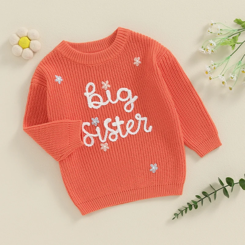 2024-05-15 Lioraitiin Baby Girl Sweaters Cute Long Sleeve Letter Embroidery Knit Pullover Toddler Loose Tops