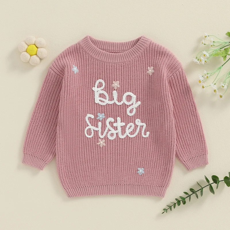 2024-05-15 Lioraitiin Baby Girl Sweaters Cute Long Sleeve Letter Embroidery Knit Pullover Toddler Loose Tops