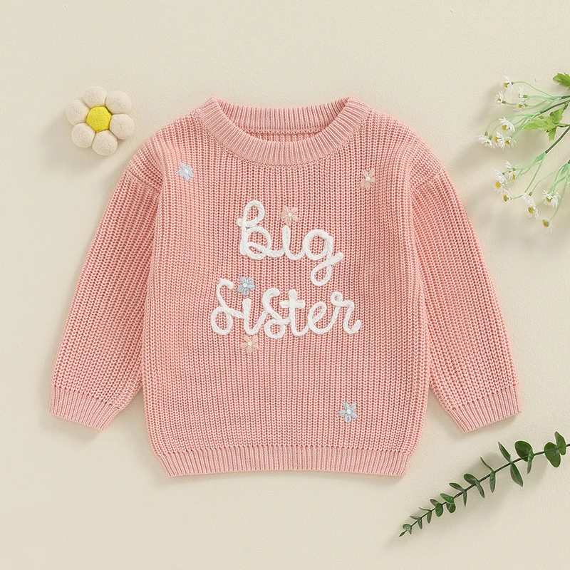 2024-05-15 Lioraitiin Baby Girl Sweaters Cute Long Sleeve Letter Embroidery Knit Pullover Toddler Loose Tops