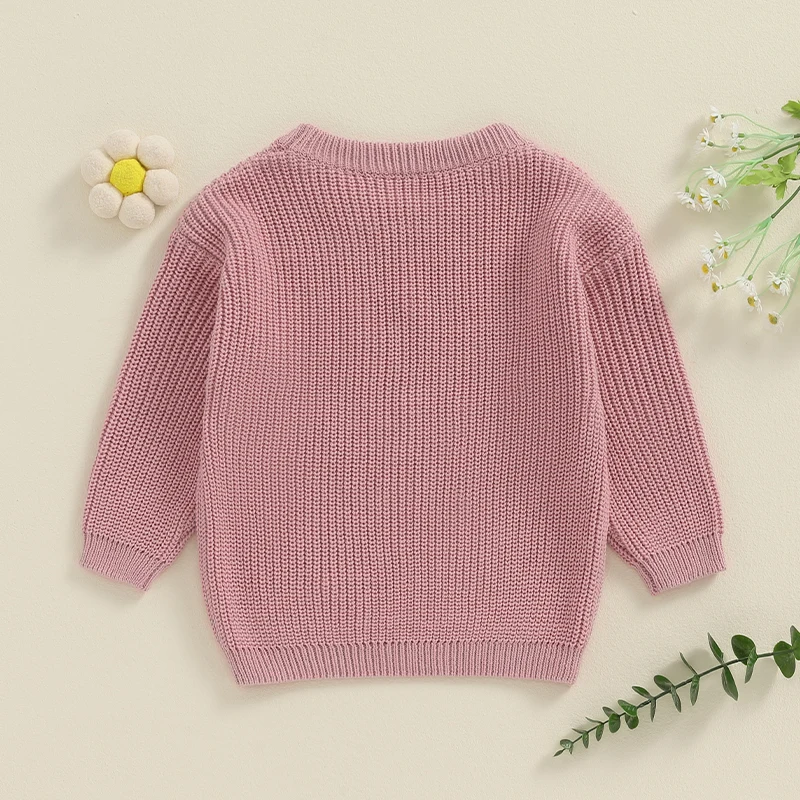 2024-05-15 Lioraitiin Baby Girl Sweaters Cute Long Sleeve Letter Embroidery Knit Pullover Toddler Loose Tops