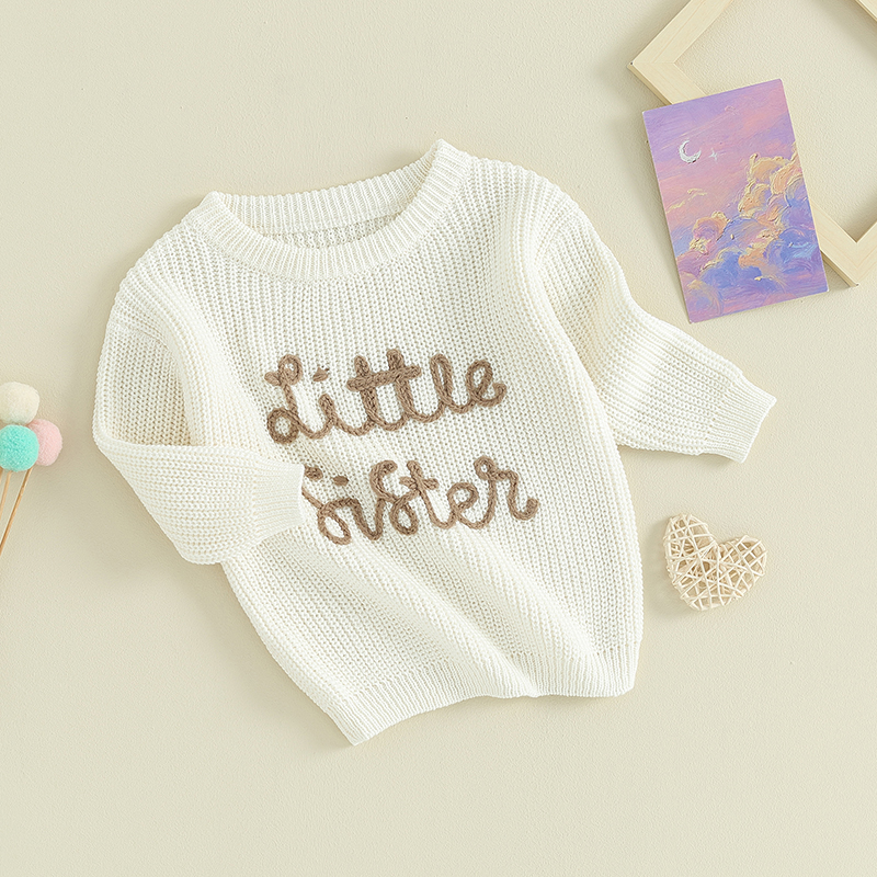 2023-08-18 Lioraitiin 0-18M Toddler Kids Girls Sweater Letter Embroidery Long Sleeve Pullovers Knitted Warm Tops