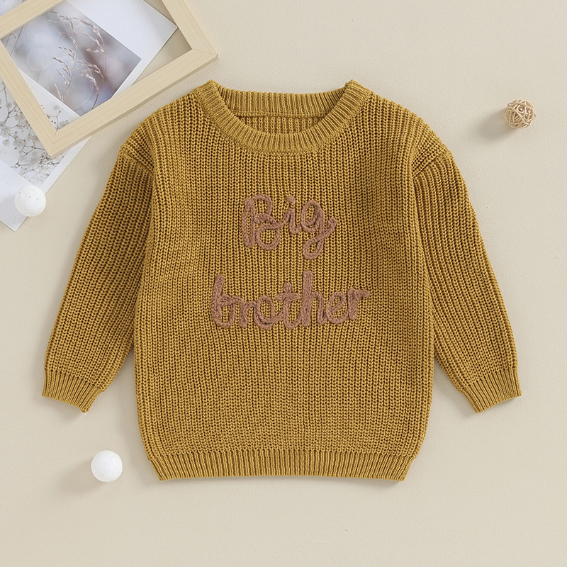 2023-09-18 Lioraitiin 12M-5Y Winter Newborn Kids Boys Sweaters Cotton Long Sleeve Letter Embroidery Pullover Loose Knitwear Tops