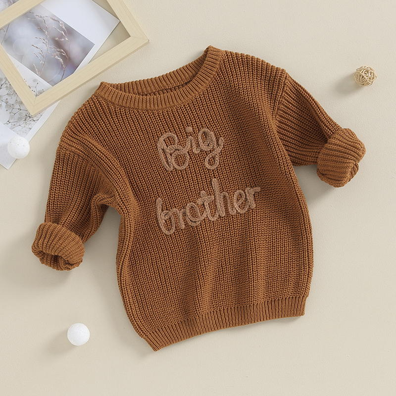 2023-09-18 Lioraitiin 12M-5Y Winter Newborn Kids Boys Sweaters Cotton Long Sleeve Letter Embroidery Pullover Loose Knitwear Tops