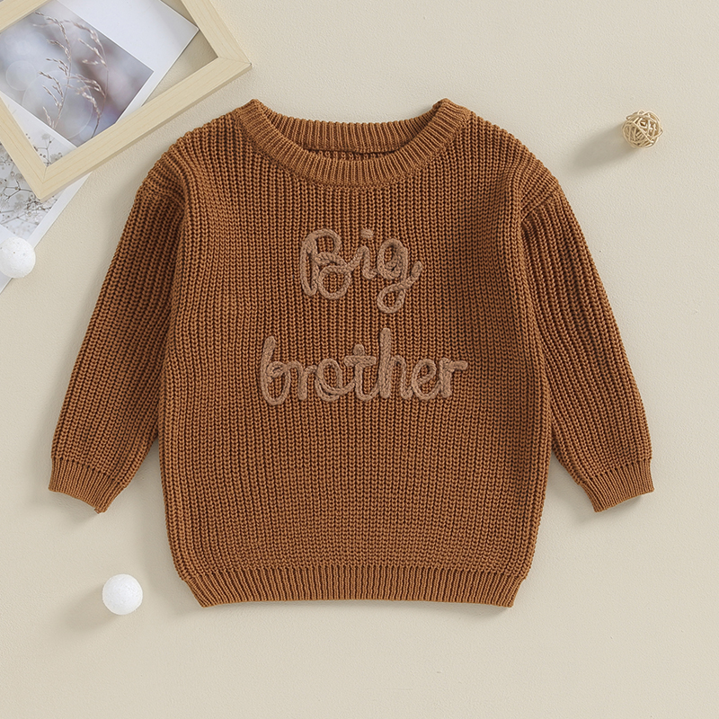 2023-09-18 Lioraitiin 12M-5Y Winter Newborn Kids Boys Sweaters Cotton Long Sleeve Letter Embroidery Pullover Loose Knitwear Tops