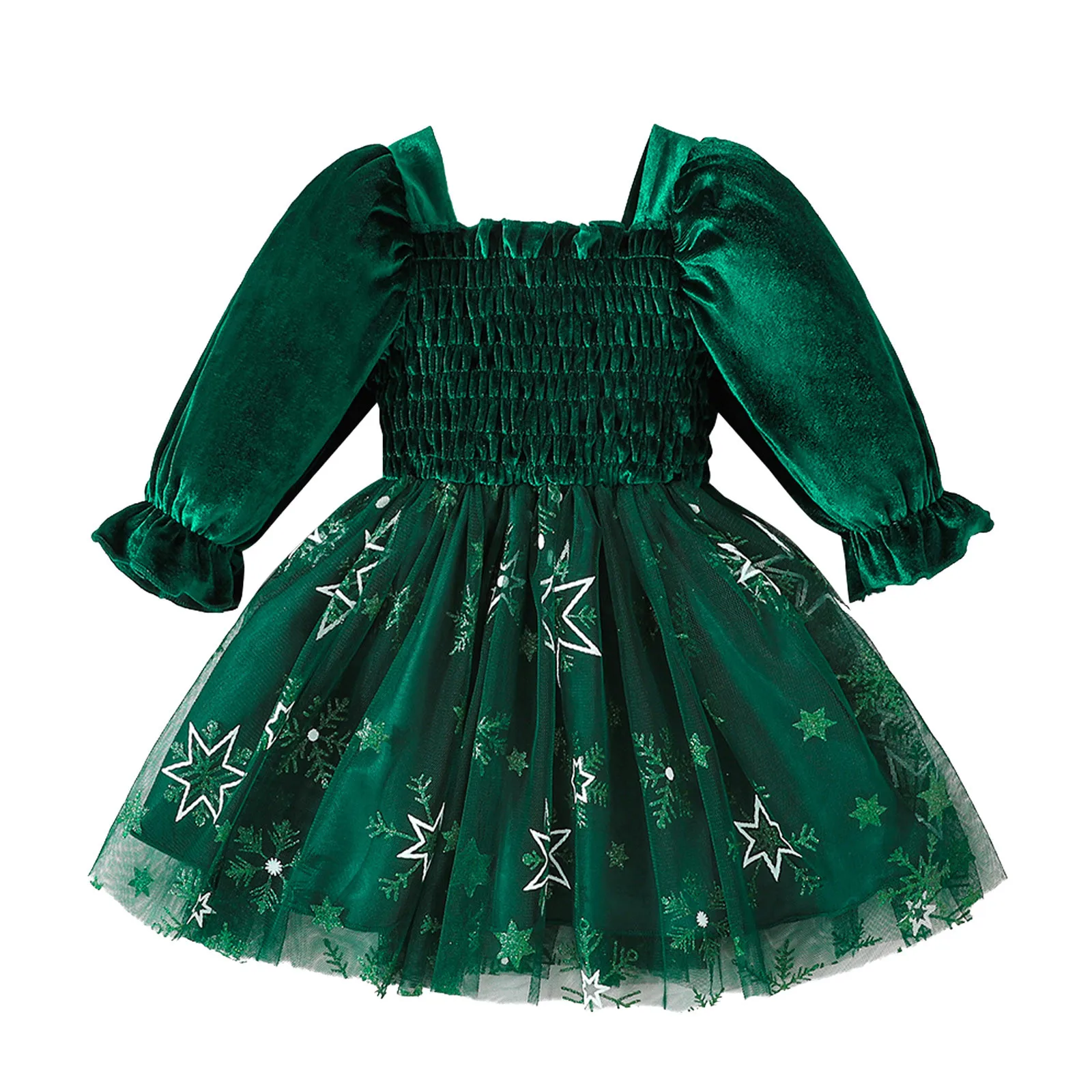 1 2 3 4 5 Years Toddler Children Girls Christmas Dress Fall Winter Long Sleeve Star Prints Dresses Tulle Dress Christmas Clothes