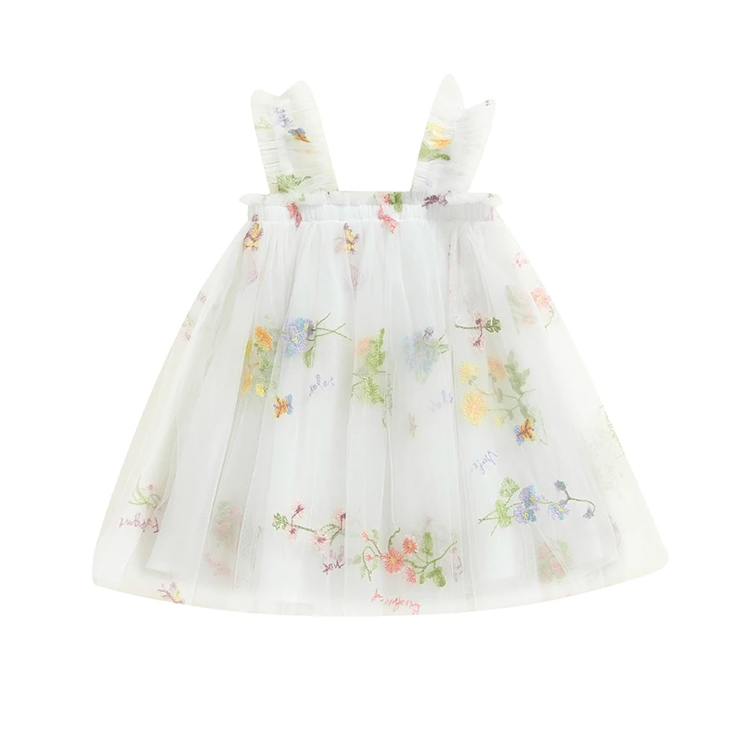 2024-05-23 Lioraitiin Little Girls Summer Princess Dress Sleeveless 3D Flower A-line Sweet Tulle Dresses