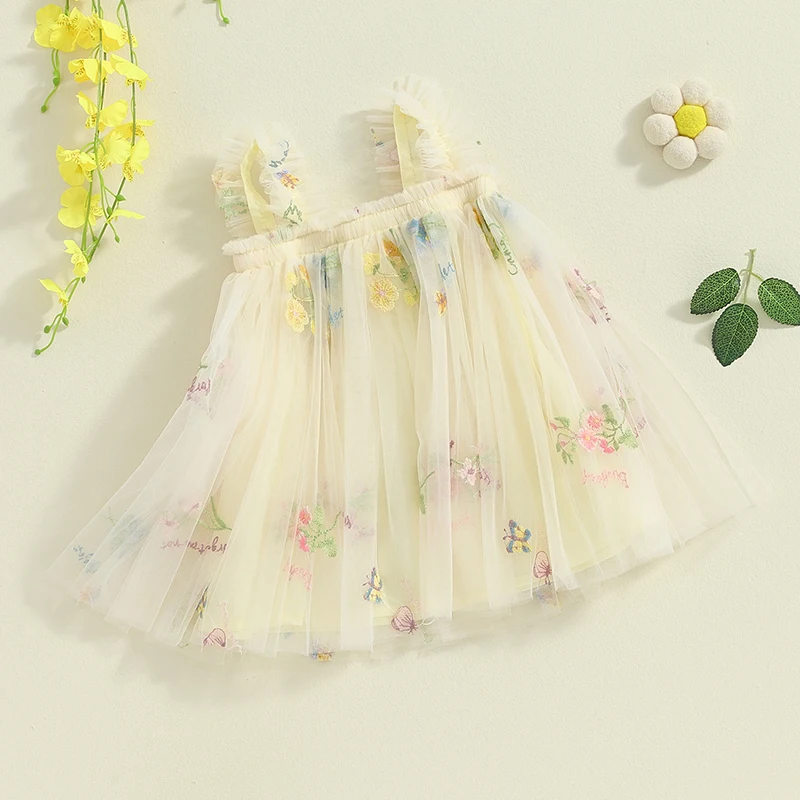 2024-05-23 Lioraitiin Little Girls Summer Princess Dress Sleeveless 3D Flower A-line Sweet Tulle Dresses