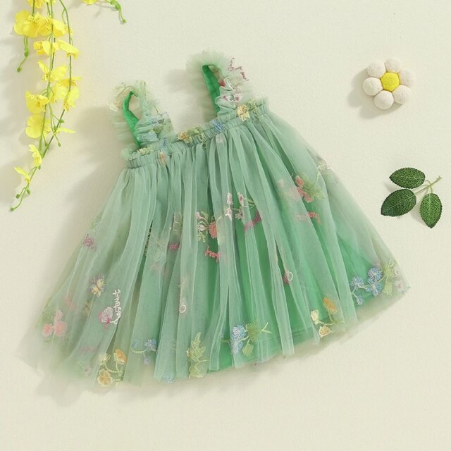 2024-05-23 Lioraitiin Little Girls Summer Princess Dress Sleeveless 3D Flower A-line Sweet Tulle Dresses - Image 4