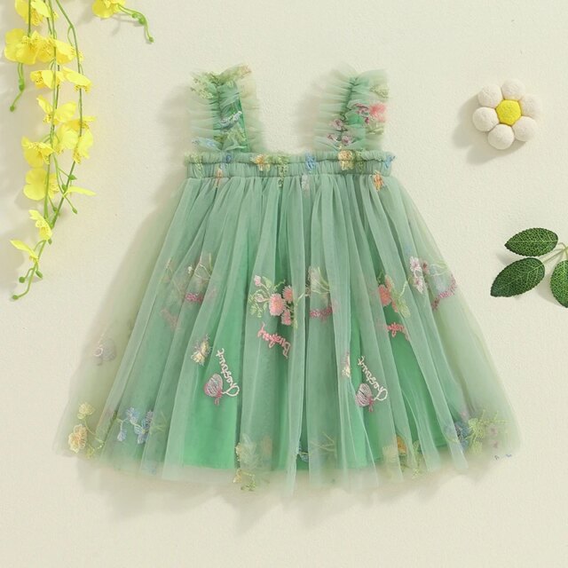 2024-05-23 Lioraitiin Little Girls Summer Princess Dress Sleeveless 3D Flower A-line Sweet Tulle Dresses - Image 2