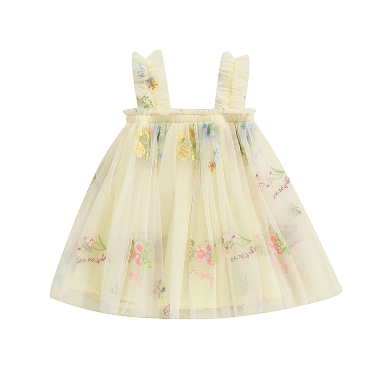 2024-05-23 Lioraitiin Little Girls Summer Princess Dress Sleeveless 3D Flower A-line Sweet Tulle Dresses